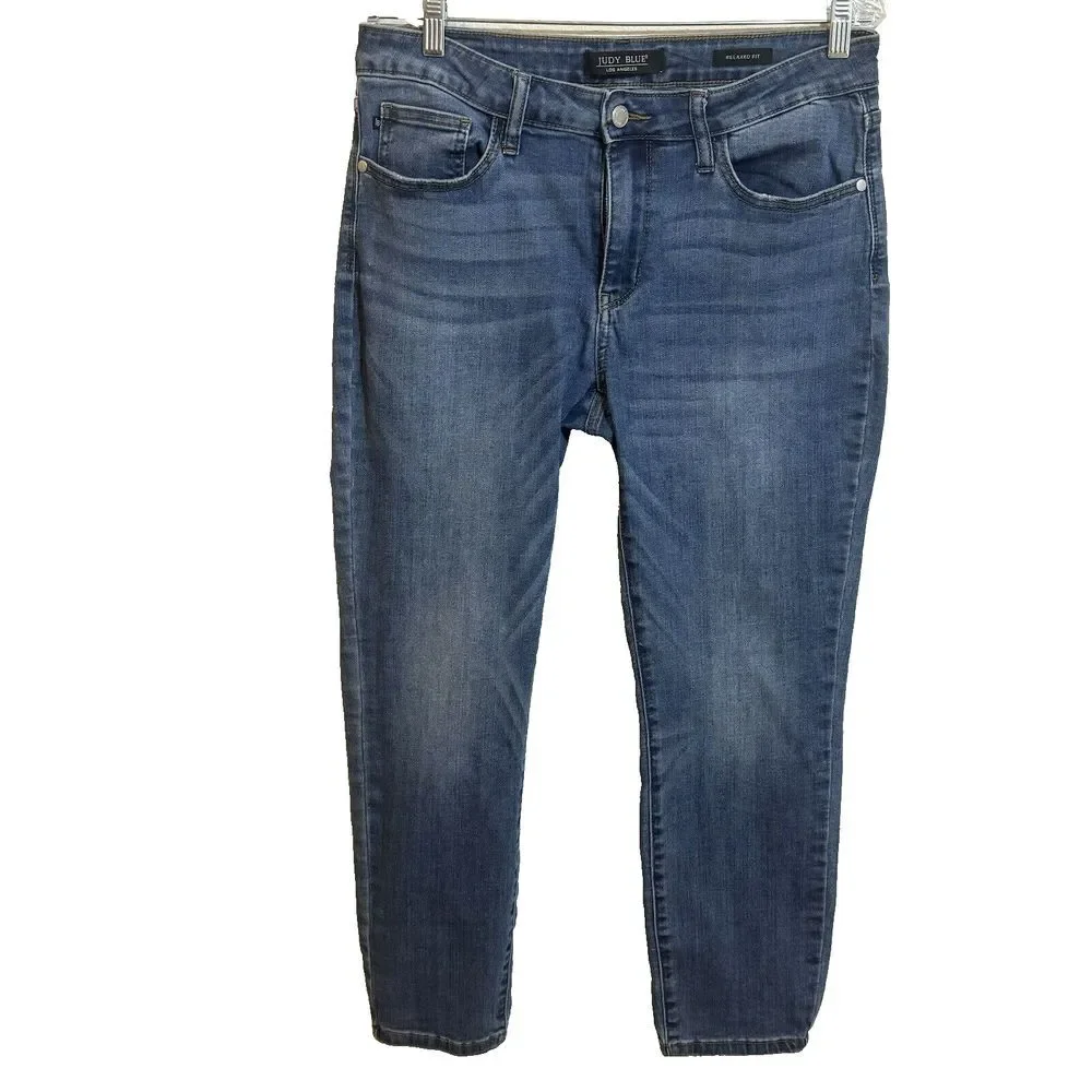 Judy Blue Jeans Womens 32 Blue Denim Relaxed Fit‎ Mid-Rise Skinny Crop